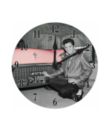 Elvis Presley clock round battery operated gray with pink Cadillac - $26.99