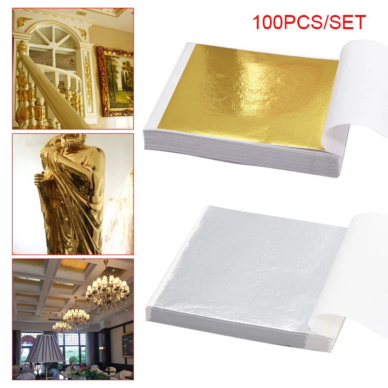 100 Pcs Gold Leaf Sheets Foil Paper for Arts Slime DIY Gilding Nails Art Craft - £10.23 GBP+