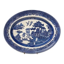 Vintage Johnson Brothers Blue Willow Oval Serving Platter 12&quot; x 9 1/4&quot; E... - £109.81 GBP