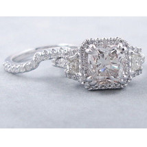 2.3CT Simulated Diamond Halo Engagement Wedding Bridal Set 14K White Gol... - £252.00 GBP