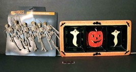 New Ceramic Halloween Tray 14x7 &amp; Six Hanging Skeletons 6&quot; Tall Decor Candy Dish - £5.53 GBP