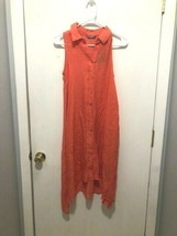 Mlle Gabrielle Orange Asymnetrical Hem Boho Sleeveless Button Up Dress S... - $9.89