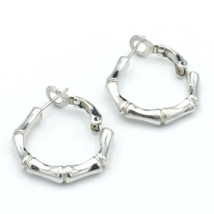 CROWN TRIFARI silver-tone bamboo hoop earrings - vintage pierced lever back - £19.69 GBP