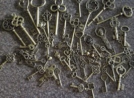 60+ Antique Bronze Vintage Skeleton Keys~ Diy~Jewelry~ Many Shapes &amp; Sizes ~ New - £17.93 GBP