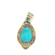 Vintage Sterling Signed 925 Philipines Cabochon Turquoise Tribal Accent Pendant - £35.56 GBP