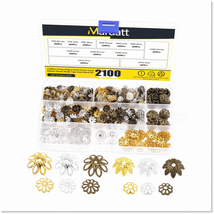 2100PCS Metal Bead Caps Assortment Set - 12 Styles, 7/9/10/14mm Hollow Flower Sp - £29.99 GBP