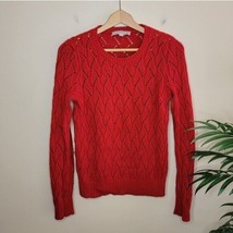 Loft | Red Eyelet Cable Knit Sweater, womens size medium - £16.96 GBP