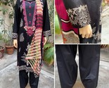 Pakistani Black Printed Straight Shirt 3-PCS Lawn Suit w/ Threadwork ,L#2 - £41.17 GBP