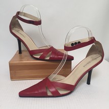 BCBGirls Max Azria Deep Red Leather Point Toe Ankle Strap 3 3/4&quot; Heels 9.5 - £18.61 GBP