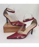 BCBGirls Max Azria Deep Red Leather Point Toe Ankle Strap 3 3/4&quot; Heels 9.5 - £18.57 GBP