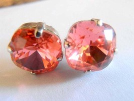 Rose Peach / Swarovski Earrings / Studs / Crystal Cushion cut 4470 / Pearced Pos - £21.53 GBP