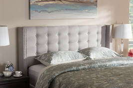 Rosie Greyish Beige Fabric Button-Tufted Nail head Queen Size Winged Hea... - $4,223.47 MXN