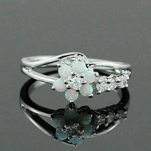 1.20Ct Lab Created Fire Opal &amp; Diamond Flower Wedding Ring 14K White Gold Finish - £75.78 GBP