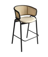 LeisureMod Beige Barstool, Counter Height Stool with Wicker Back, Leathe... - $305.60 CAD