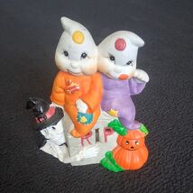 Vintage Halloween Porcelain Tea Light Candle Holder Ghosts in Original Box - $11.14
