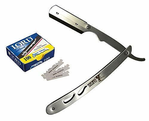 Stainless Steel Straight Edge Barber Razor + 100 Lord Single Blades by CS - $13.99