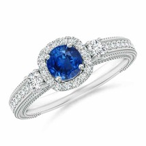 ANGARA Vintage Inspired Round Sapphire Halo Ring with Filigree - £1,709.00 GBP