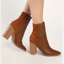 Lulus Essex Booties Brown Size 11 Mid Calf Pointed Toe Faux Leather Zippers Shoe - £23.31 GBP