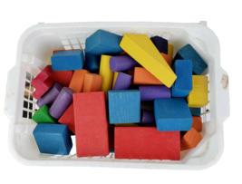 Basket of Colored Wooden Blocks Building Creativity - £18.30 GBP