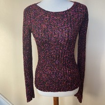 August Silk Size S Black Pink Ribbon Confetti Knit Pullover Stretch - £15.87 GBP