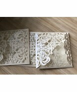 Cream Laser Cut Wedding Invitation,30pieces Lace 4folded Invitation Cards - $34.14