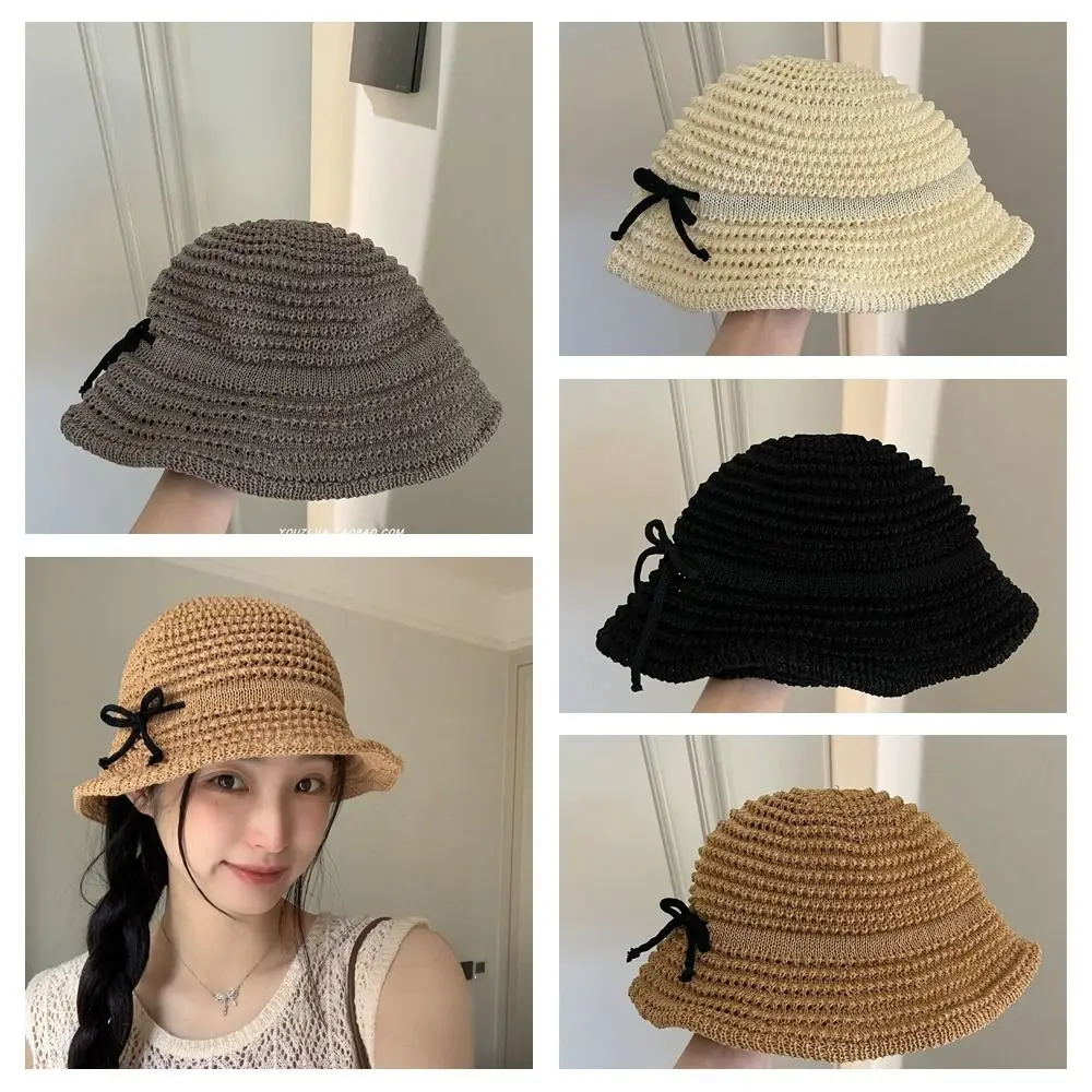 Crochet Sweet Sun Hat Foldable Wide Brim UV Protection Knitted Bucket Hat Solid - £11.66 GBP