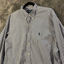 Ralph Lauren Dress Shirt Mens 16.5 Large Blue Striped Classic Fit Button... - $13.89