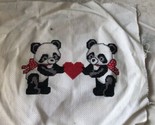 two pandas holding a heart Cross Stitch Vintage Picture FINISHED - $20.42