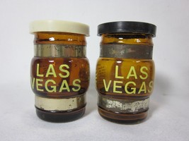 Vintage Brown Glass Mug Stein Las Vegas Souvenir Salt and Pepper Shakers - £4.38 GBP