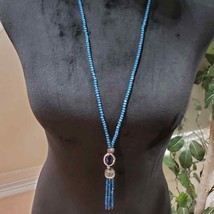 Womens Fashions Blue Rhinestone Beaded Pendant Teardrop Necklace Jewelry - £22.38 GBP