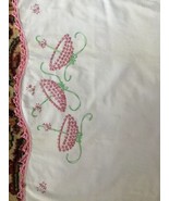 Vintage Embroidered Crocheted Linen Queen Pillowcase - £6.21 GBP