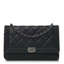 Chanel Lambskin Quilted Boy Wallet On Chain WOC Black - £2,740.65 GBP