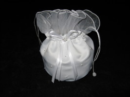 White Satin Bridal Wedding Money Bag Purse Cardholder with Pearl Accents ps1 - £7.98 GBP