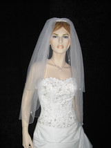 2T Ivory Wedding Bridal Veil Beaded Edge Crystal Drops v12i - $44.88