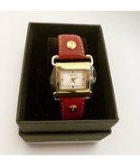 Ecclissi Women Quarts Analog Gold Tone Red Leather Band Watch New In Box - $44.55