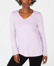 JM Collection Womens Purple Studded Embellished Cuff L/S Pullover Sweater S New - £14.21 GBP