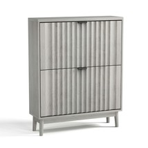 Grey Fluted Shoe Cabinet: Entryway Storage, Flip Drawers for Boots - $2,584.44 MXN