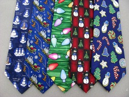 7 Xmas Christmas Santa Snowman Holiday Designer Sleigh Neck Tie Necktie - £54.52 GBP