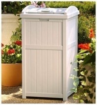 Taupe Outdoor Resin Trash Can Garbage Waste Bin with Lid Patio Deck 33 G... - $159.32