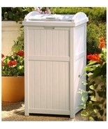 Taupe Outdoor Resin Trash Can Garbage Waste Bin with Lid Patio Deck 33 G... - £126.25 GBP