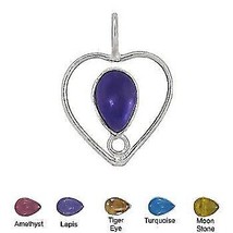 Sterling Silver  Hand-Made Heart Genuine Stone Pendant - £19.99 GBP