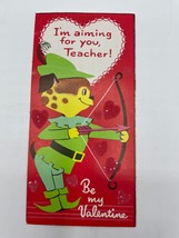 Valentines Day Vintage Greeting Card For Teacher Robin Hood Dog Felt Hearts - £3.80 GBP