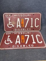 DISABLED MO A-71C Missouri License Plate Pair/ white and brown Sep 1997 - £11.65 GBP