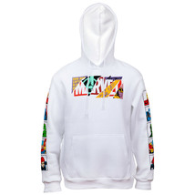 Marvel Brand Collage Text Hoodie With Character Block Sleeve Prints White - £49.54 GBP