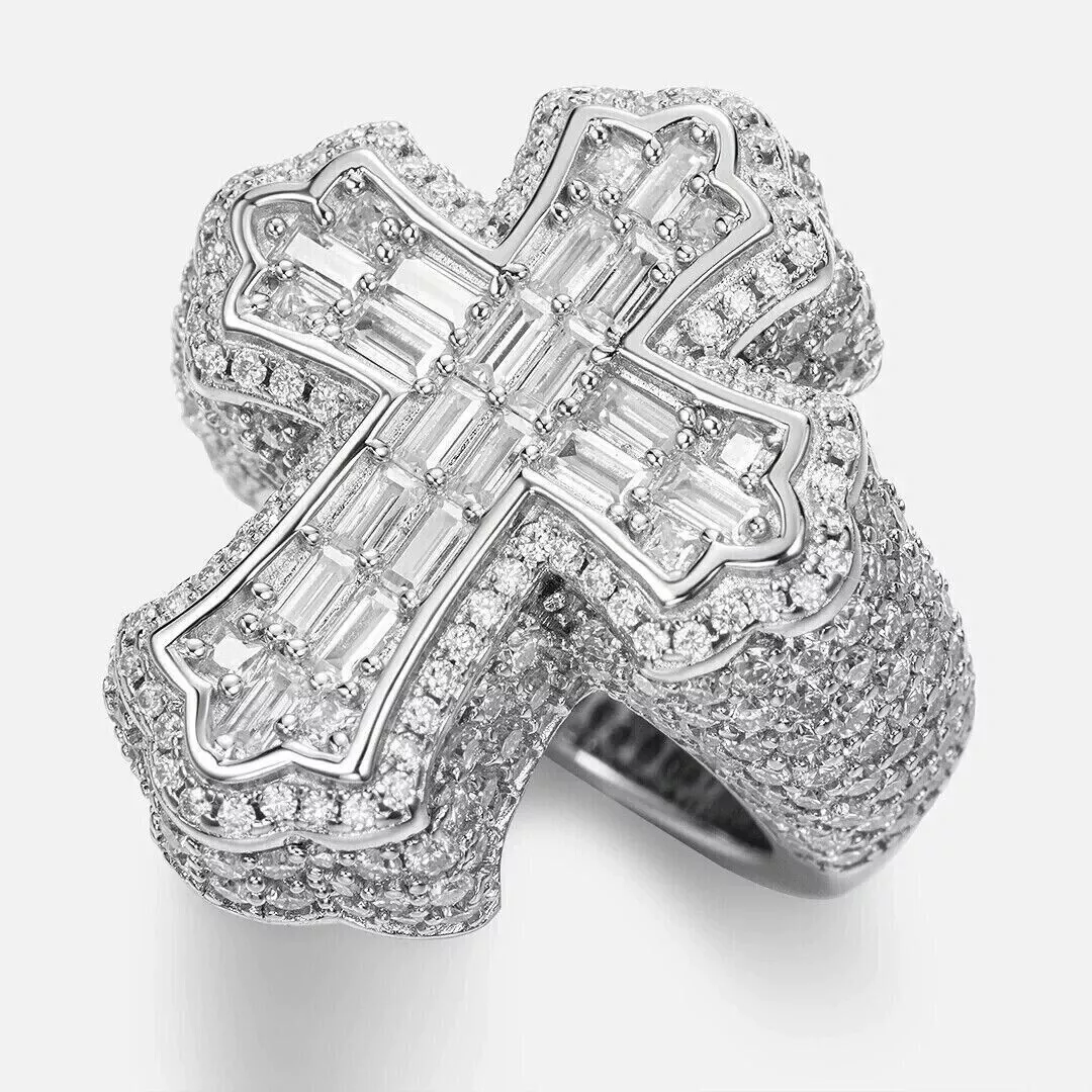 2.50 Ct Round Baguette Cubic Zirconia Cross Religious Ring 14K White Gol... - $253.20 CAD