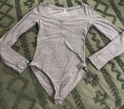 Intimately Free People Gray henley style Body Suit Stretch Medium - $15.99