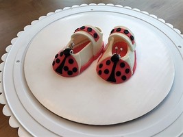 The cute Ladybug baby shoes. 3D, hand crafted, Fondant cupcake or cake toppers.  - £19.66 GBP