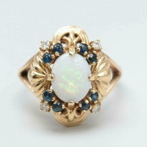 2.40Ct Oval Cut Opal &amp; Sapphire Engagement Art Deco Ring 14K Yellow Gold Finish - £89.83 GBP