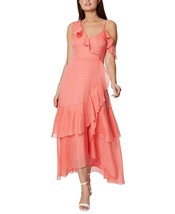 BCBGENERATION Women&#39;s Ruffled Asymmetric Maxi Dress Coral Size 10 $148 - $68.31