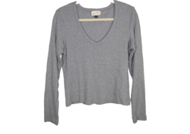 Universal Thread Women&#39;s Basic Gray Ribbed V Neck Long Sleeve Top Size Large - £6.36 GBP